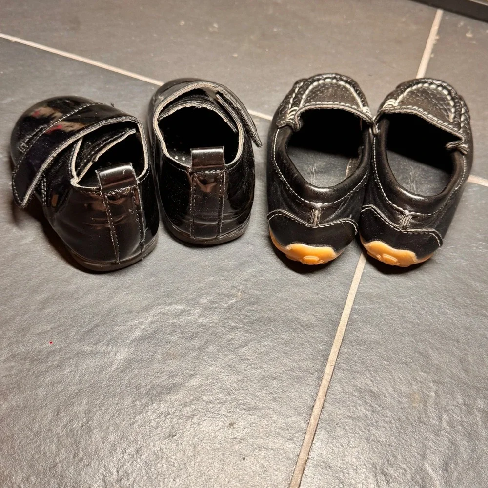 Baby Toddler Boys Black Dress Shoe Bundle Leather & Faux Croc‎ Loafers Size 2